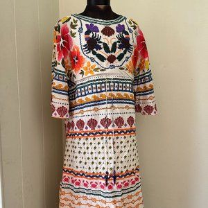 FarmRio Beaded Batwing Sleeve Midi Dress, size L